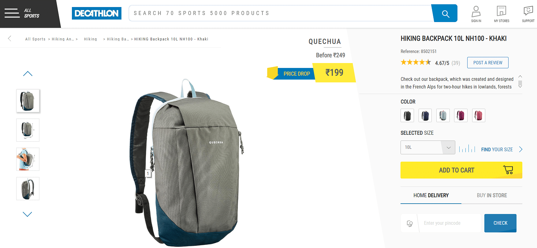 QUECHUA by Decathlon Hiking Bag 20 Litre (with Raincover) NH500 - Beige 20  L Laptop Backpack White - Price in India | Flipkart.com